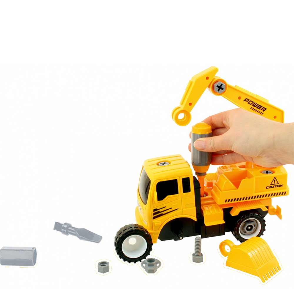 Take-A-Part Friction Powered Construction Trucks With Crane, Excavator, Mixer, Dump Truck